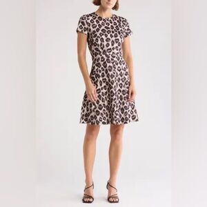 Eliza J Leopard Print Short Sleeve Fit And Flare Dress Size 12
